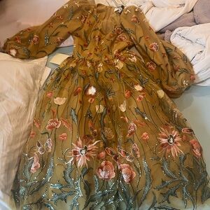 JessaKae Mustard Floral Embroidered Long Sleeve Dress